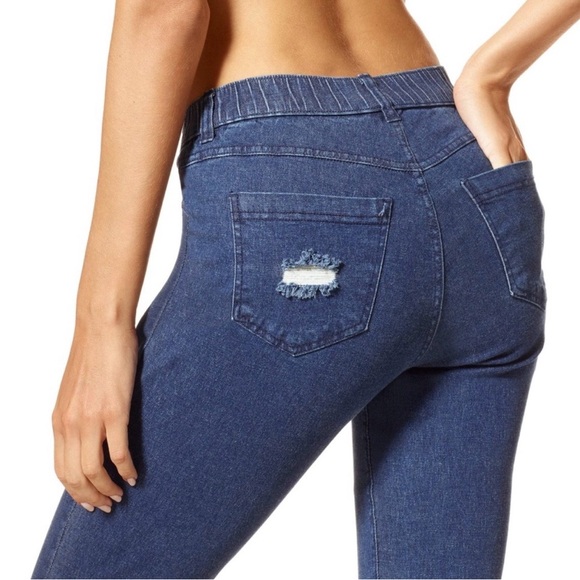 HUE • Ripped Knee Ink Wash Denim Leggings - Size M - Picture 2 of 16